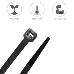 Brida Nylon 100%, Color Negro 7,5 x 360 mm, Bolsa 100 unidades, Abrazadera Plastico, Organizador Cables, Alta Resistencia