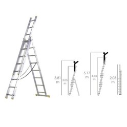 Escalera Aluminio 3 Tramos 7+7+7 Peldaños,Plegable, Telescópica, Antideslizante, Resistente,