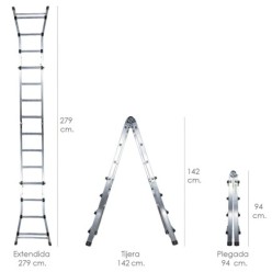 Escalera Telescópica Aluminio  3+3 Peldaños Perfil 67 mm,