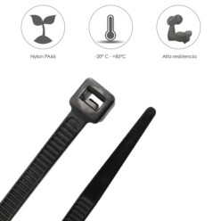 Brida Nylon 100%, Color Negro 9,0 x 780 mm, Bolsa 100 unidades, Abrazadera Plastico, Organizador Cables, Alta Resistencia