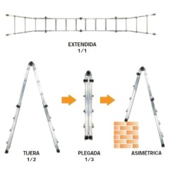 Escalera Telescópica Aluminio  4+4 Peldaños Perfil 67 mm,