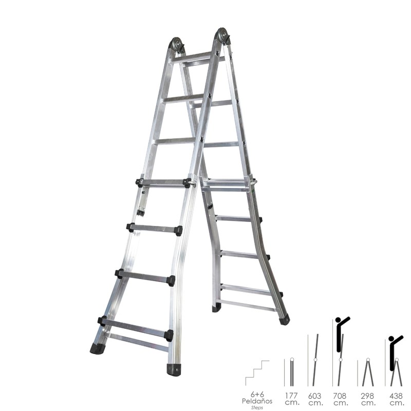 Escalera Telescópica Aluminio  6+6 Peldaños Perfil 67 mm,