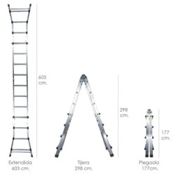 Escalera Telescópica Aluminio  6+6 Peldaños Perfil 67 mm,