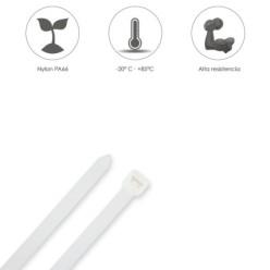 Brida Nylon 100%, Color Blanco / Natural 2,5 x 160 mm, 100 Piezas, Abrazadera Plastico, Organizador Cables, Alta Resistencia