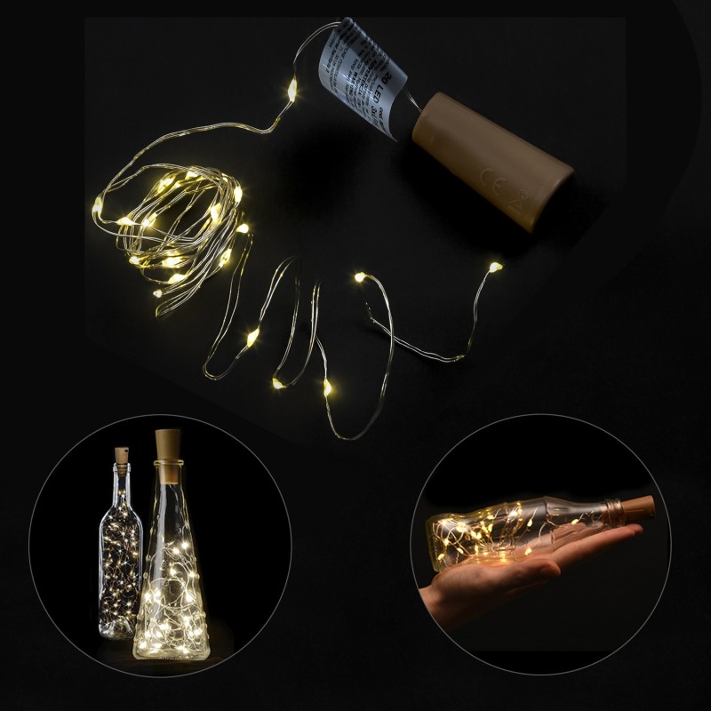 Luces Navidad Guirnalda Led con Tapon 20 Microled Blanco Calido IP20, A Pilas 3 LR44 (Si Incluidas)