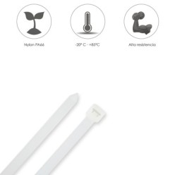 Brida Nylon 100%, Color Blanco / Natural 3,5 x 280 mm, 100 Piezas, Abrazadera Plastico, Organizador Cables, Alta Resistencia