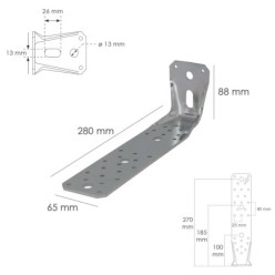 Soporte Para Madera Con Angulo Reforzado 65x88x285 mm, Conector Angular, Escuadra Fijación, Zapata Madera Soporte Pergola Madera