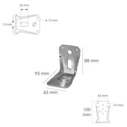 Soporte Para Madera Con Angulo Reforzado 65x88x95 mm, Conector Angular, Escuadra Fijación, Zapata Madera, Soporte Pergola Madera