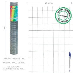 Malla Electrosoldada Galvanizada 75x50 / 1,80 / 100 cm, GA Rollo 25 metros