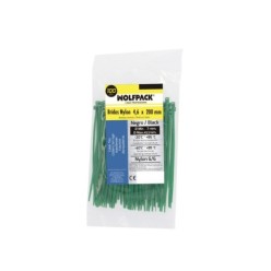 Brida Nylon 100%, Color Verde 4,6 x 200 mm, Bolsa 100 Unidades, Abrazadera Plastico, Organizador Cables, Alta Resistencia