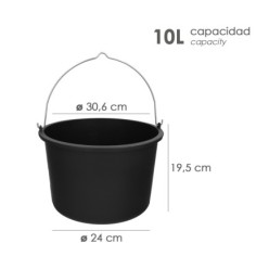 Cubo Obra Italiano Capacidad 10 Litros, Con Marcas Medidoras, Asa Acero Galvanizado, Resistente y Ligero,