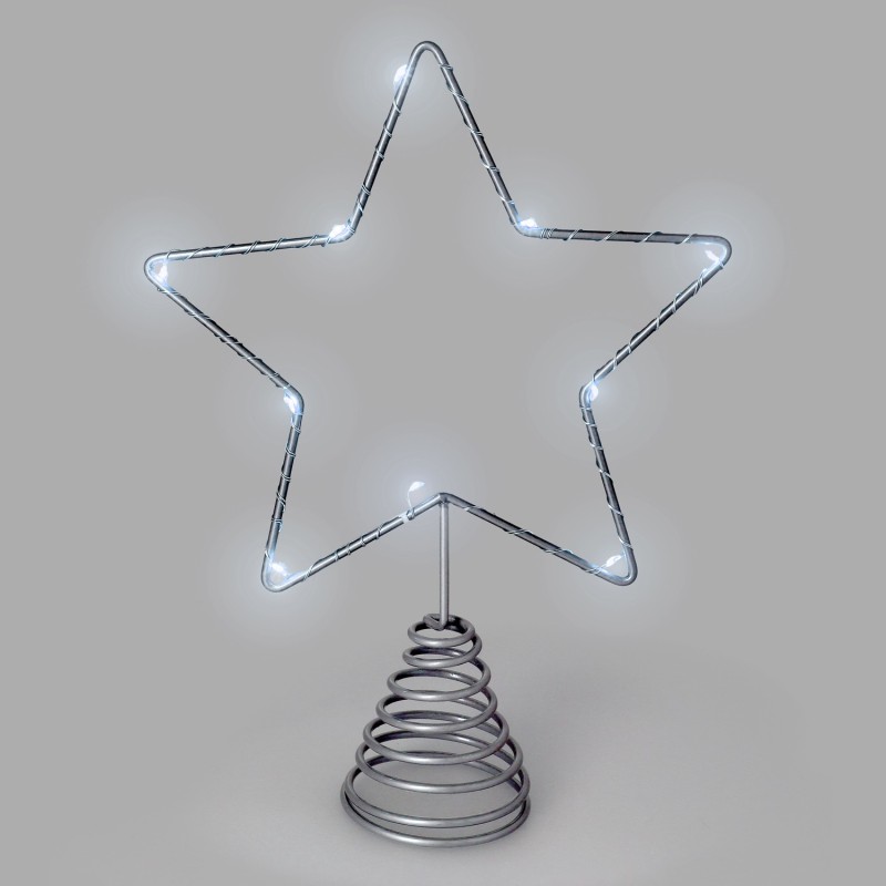 Guirnalda Adorno Luces Navidad Estrella Arbol Navidad Luz Blanco Frio, 10 Leds, Uso Interno Protección IP20, 2 Baterias AA
