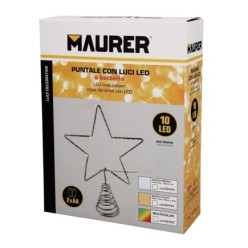 Guirnalda Adorno Luces Navidad Estrella Arbol Navidad Luz Blanco Frio, 10 Leds, Uso Interno Protección IP20, 2 Baterias AA