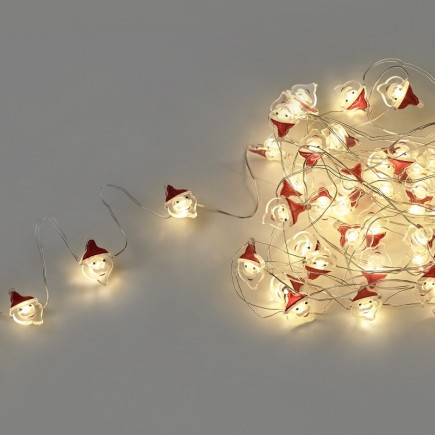 Guirnalda Luces Navidad A Pilas 50 Leds Papa Noel, Luz Calida Uso Interno IP20