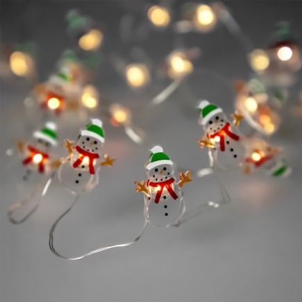 Guirnalda Luces Navidad A Pilas 20 Leds Muñecos de Nieve, Luz Calida Uso Interno IP20