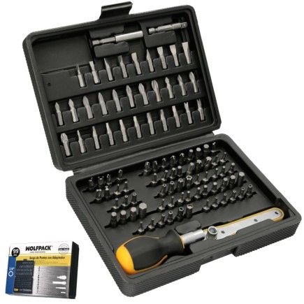 Juego Puntas con Destornillador 1/4" 99 Pzs, Con Apadtador, Cromo Vanadio, Kit Llave Combinada, Kit Carraca,