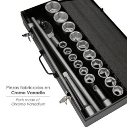 Juego Llaves De Vaso de Acero Cromo Vanadio con 21 Piezas 3/4" Plus  Con Maletin,