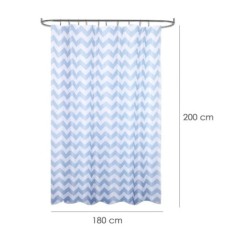 Cortina Ducha Tela Rayas Azul 180 x 200 cm, Cortina baño, Cortina Tela Impermeable Con Anillas