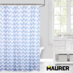 Cortina Ducha Tela Rayas Azul 180 x 200 cm, Cortina baño, Cortina Tela Impermeable Con Anillas