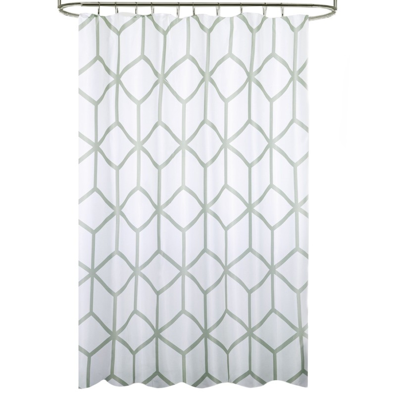 Cortina Ducha Tela Geometria 180 x 200 cm, Cortina baño, Cortina Tela Impermeable Con Anillas