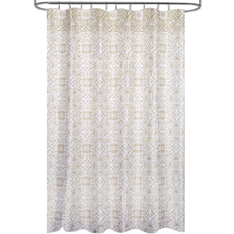 Cortina Ducha Tela Geometria Rosoni 180 x 200 cm, Cortina baño, Cortina Tela Impermeable Con Anillas