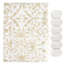 Cortina Ducha Tela Geometria Rosoni 180 x 200 cm, Cortina baño, Cortina Tela Impermeable Con Anillas