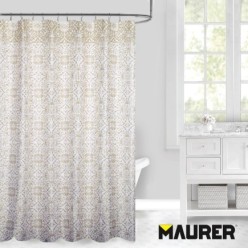 Cortina Ducha Tela Geometria Rosoni 180 x 200 cm, Cortina baño, Cortina Tela Impermeable Con Anillas