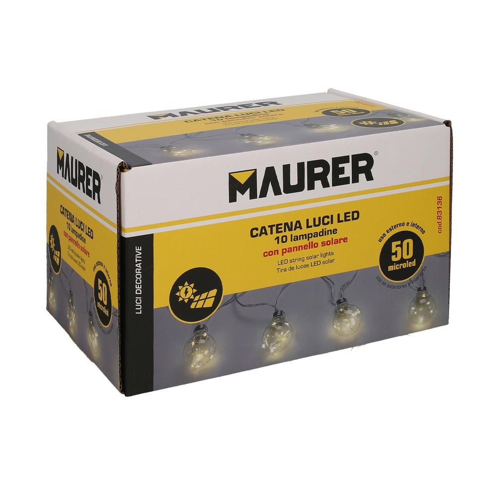 Guirnalda Solar 10 Bombillas / 50 Micro Leds Luz Calida, Bateria Recargable Uso en Exteriores / Interiores Ip44 al por Mayor | A
