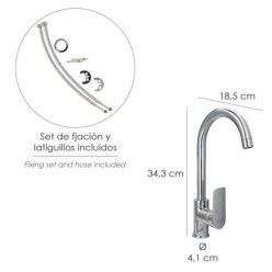 Monomando Fregadero Cocina "Hamburgo" Grifo Baño, Grifo Encimera, Grifo Cocina, Grifo Mezclador, Cartucho Ceramico Ø 35 mm,