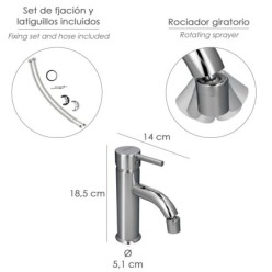 Monomando Bide "Dresde" Grifo Baño, Grifo Encimera, Grifo Cocina, Grifo Mezclador, Cartucho Ceramico Ø 35 mm,