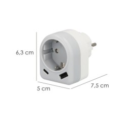 Enchufe / Adaptador Schuko Con 2 Tomas, USB A / C, Potencia Maxima 3680 W, Cargador Moviles, Cargador 2 Tomas, Adaptador Moviles