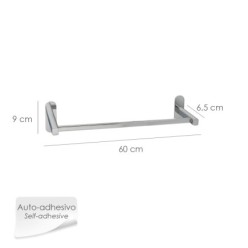 Toallero Barra 60 cm, Color Inox Con Efecto Espejo, Autoadhesivo Resistente, Porta Toallas, Toallero Adhesivo Pared/Mueble