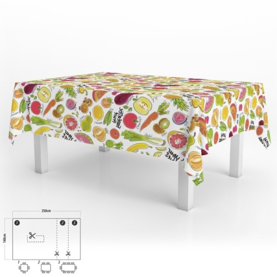 Mantel Hule Rectangular Frutas Fantasia Impermeable Antimanchas PVC 140x250 cm,  Recortable Uso Interior y Exterior al por Mayor