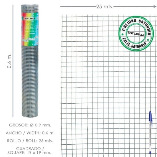Malla Electrosoldada Ligera Galvanizada 19x19 Alto 60 cm, Rollo 25 Metros Uso Domestico al por Mayor | Almacén de Ferretería