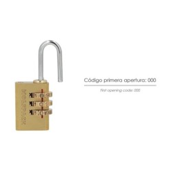 Candado Combinación Laton 22 mm, 3 dígitos