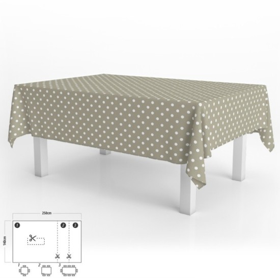 Mantel Hule Rectangular Topos Beige Impermeable Antimanchas PVC 140x250 cm,  Recortable Uso Interior y Exterior al por Mayor | A