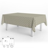 Mantel Hule Rectangular Topos Beige Impermeable Antimanchas PVC 140x250 cm,  Recortable Uso Interior y Exterior al por Mayor | A