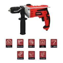 Taladro Percutor Con Variador de Velocidad 1050 Watt, Incluye Maletín, Empuñadura y Guia Metalica,