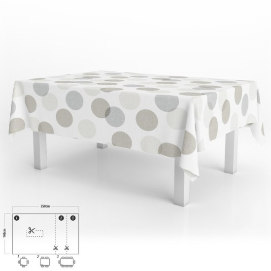Mantel Hule Rectangular Circulos Beige Impermeable Antimanchas PVC 140x250 cm,  Recortable Uso Interior y Exterior al por Mayor 