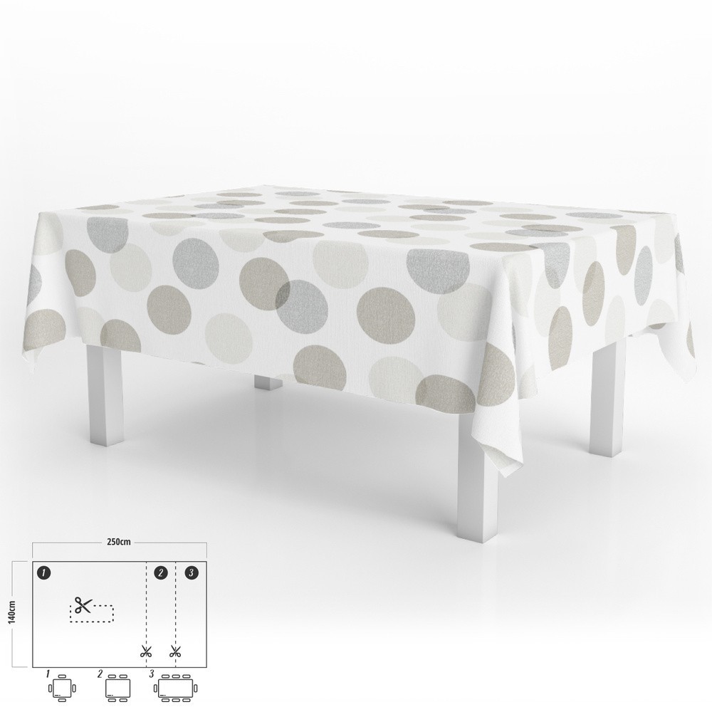 Mantel Hule Rectangular Circulos Beige Impermeable Antimanchas PVC 140x250 cm,  Recortable Uso Interior y Exterior al por Mayor 