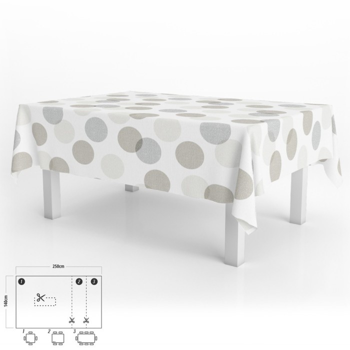 Mantel Hule Rectangular Circulos Beige Impermeable Antimanchas PVC 140x250 cm,  Recortable Uso Interior y Exterior al por Mayor 