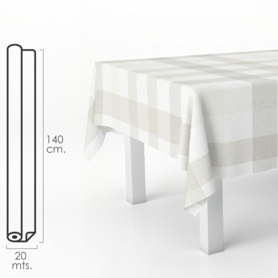 Mantel Hule Rectangular Cuadros Beis, Impermeable Antimanchas PVC 140 cm, x 20 metros, Rollo Recortable, Interior y Exterior al 