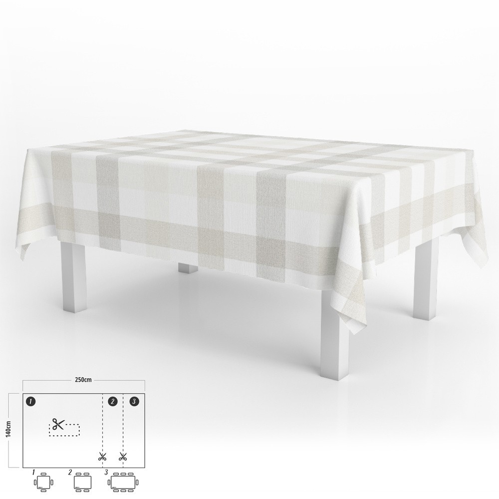 Mantel Hule Rectangular Cuadros Beige Impermeable Antimanchas PVC 140x250 cm,  Recortable Uso Interior y Exterior al por Mayor |