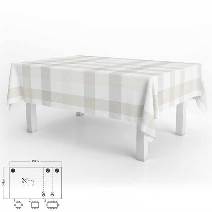 Mantel Hule Rectangular Cuadros Beige Impermeable Antimanchas PVC 140x250 cm,  Recortable Uso Interior y Exterior al por Mayor |