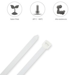 Brida Nylon 100%, Color Blanco / Natural 9,0 x 780 mm, 100 Piezas, Abrazadera Plastico, Organizador Cables, Alta Resistencia