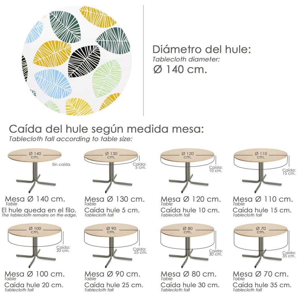 Mantel Hule Redondo Hojas Colores Impermeable Antimanchas PVC Ø 140 cm, Uso Interior y Exterior al por Mayor | Almacén de Ferret