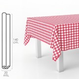 Mantel Hule Rectangular Cuadros Rojos, Impermeable Antimanchas PVC 140 cm, x 20 metros, Rollo Recortable, Interior y Exterior al