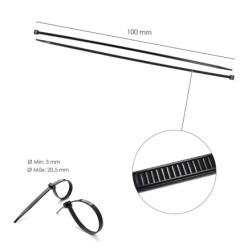 Brida Nylon 100%, Color Negro 2,5 x 100 mm, Bolsa 100 unidades, Abrazadera Plastico, Organizador Cables, Alta Resistencia