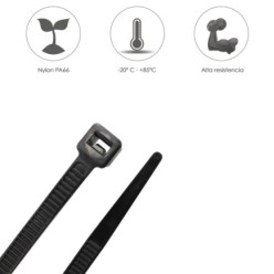 Brida Nylon 100%, Color Negro 2,5 x 100 mm, Bolsa 100 unidades, Abrazadera Plastico, Organizador Cables, Alta Resistencia