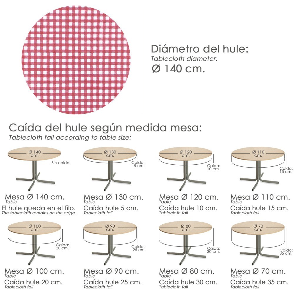 Mantel Hule Redondo Cuadros Rojos Impermeable Antimanchas PVC Ø140 cm, Uso Interior y Exterior al por Mayor | Almacén de Ferrete